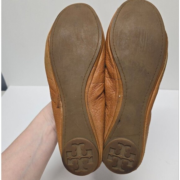 Tory Burch Eddie Tan Leather Ballet Flats 9 - Picture 7 of 9